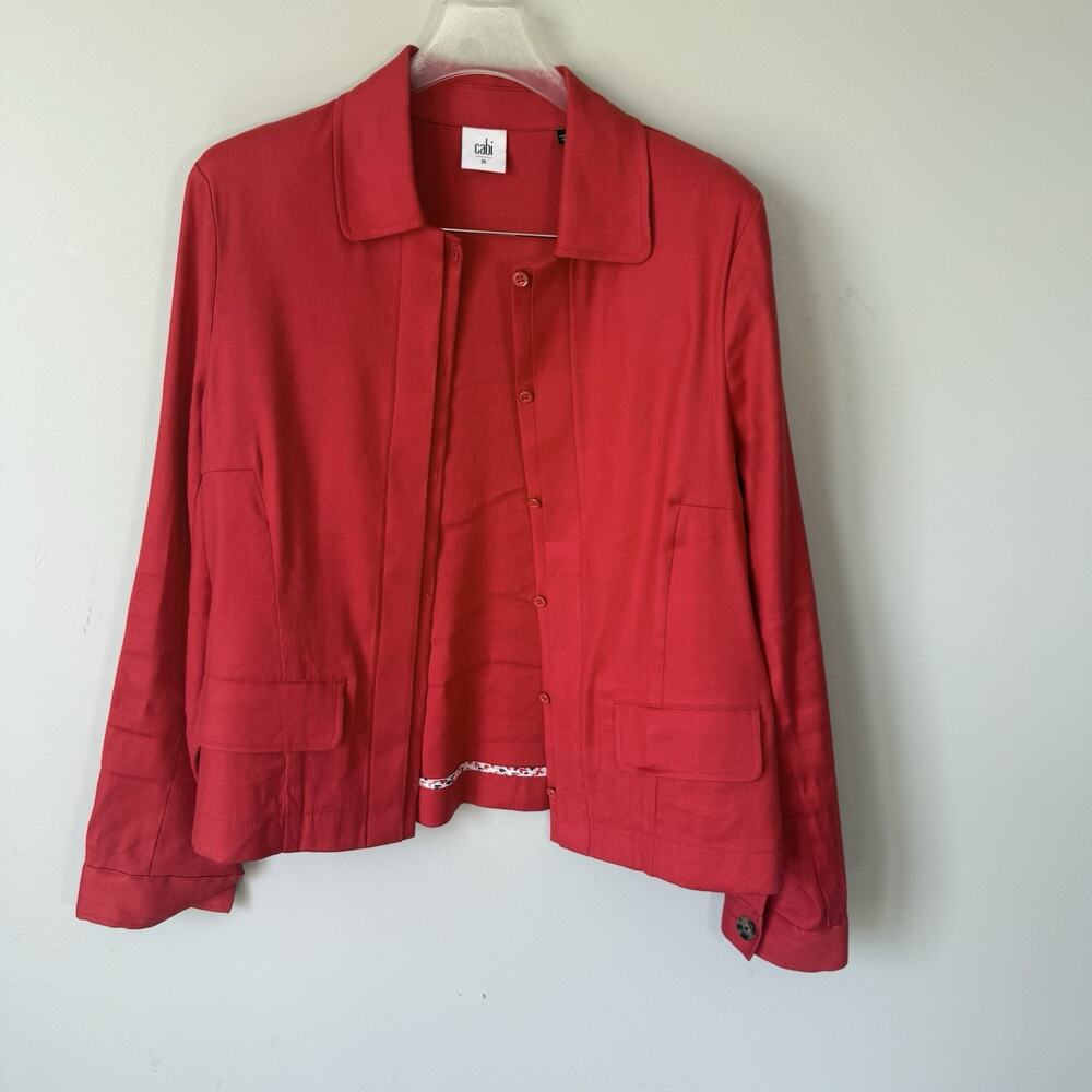Cabi Jacket Womens Size M Valentine Red Linen Blend Button Up Blazer Career